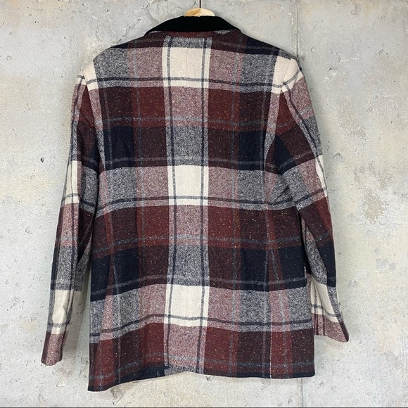 Vintage brown rust cream black plaid wool blend structured blazer large - Picture 5 of 6